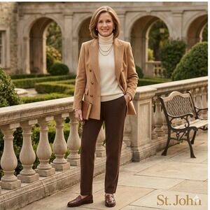 St John Sport Santana Knit Wool Straight Leg Pants Sm Chocolate Brown Old Money